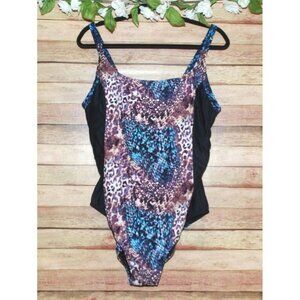 Caribbean Sand Black Animal Print One Piece Swimsuit Size 24W Adjustable Straps